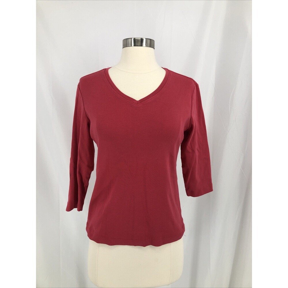 Chicos Women's T-Shirt Top Size 1 Medium Red V-Neck 3/4 Sleeve